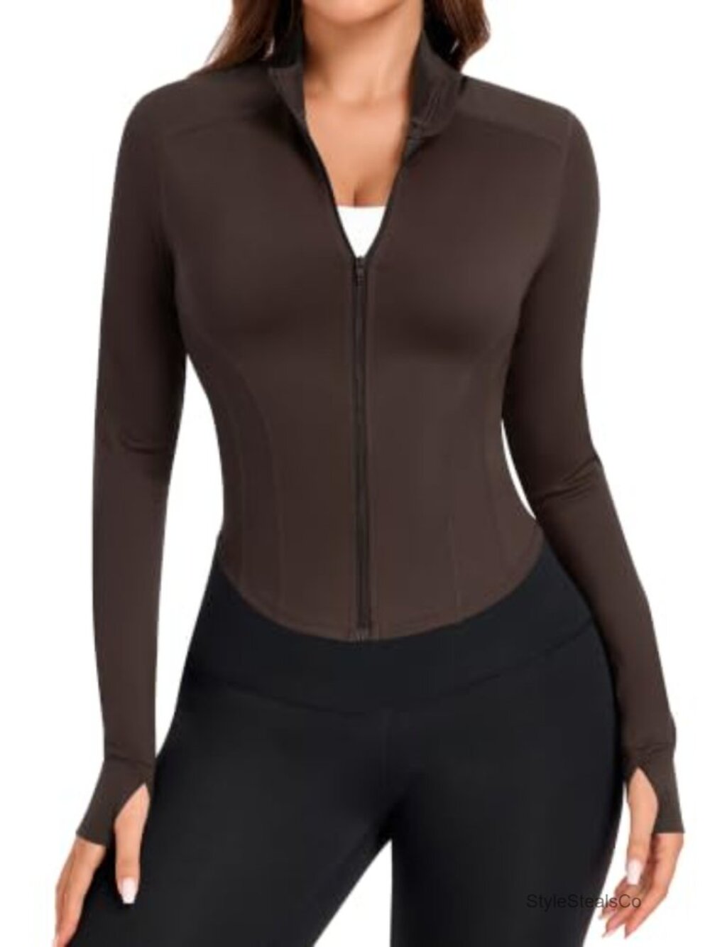 Cropped Full Zip Workout Jacket Slim Fit Nylon Spandex Gym Track Jacket